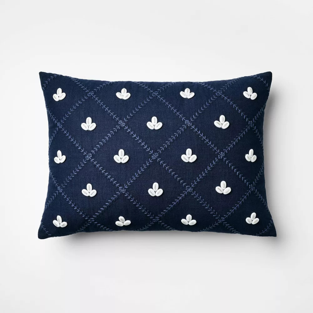 Embellished Shell Navy Lumbar Pillow - Threshold designed with Studio McGee | eBay US