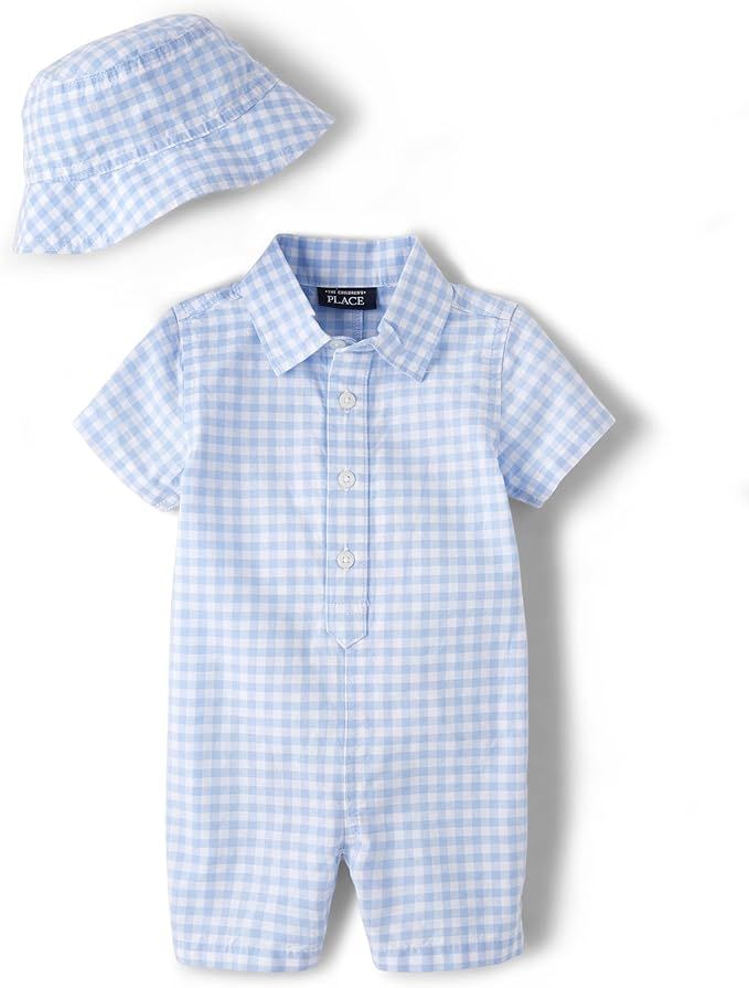 The Children's Place baby-boys And Newborn Woven Plaid Romper and Hat 2-piece Set | Amazon (US)