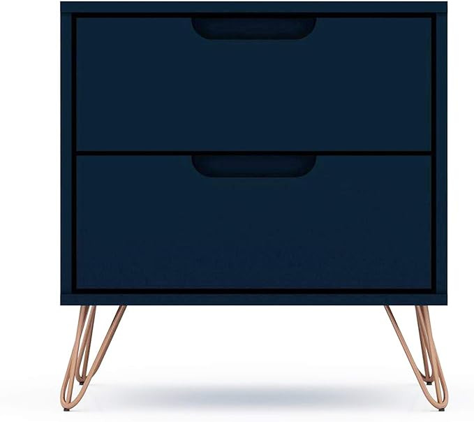 Manhattan Comfort Rockefeller Mid-Century Modern 2 Drawer Bedroom Nightstand, 20.08", Midnight Bl... | Amazon (US)