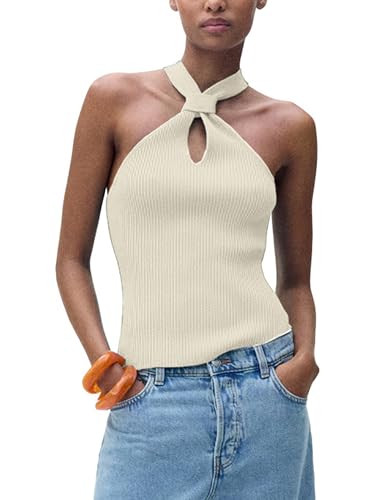 Yeokou Women Halter Tank Tops Cross Over Sleeveless Knit Pullover Summer Casual Going Out Outfits... | Amazon (US)