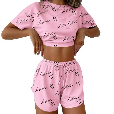 Ekouaer Womens Pajama Sets Lounge Sets Side Split Short Pj Sets Cute Pjs 2 Piece Comfy Sleepwear Loungewear Heart and Love XS | Target