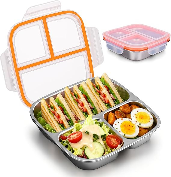 Palksky Lunch Box Containers Stainless Steel, Bento Lunch Box for Adults Men Women, 3-Compartment... | Amazon (US)