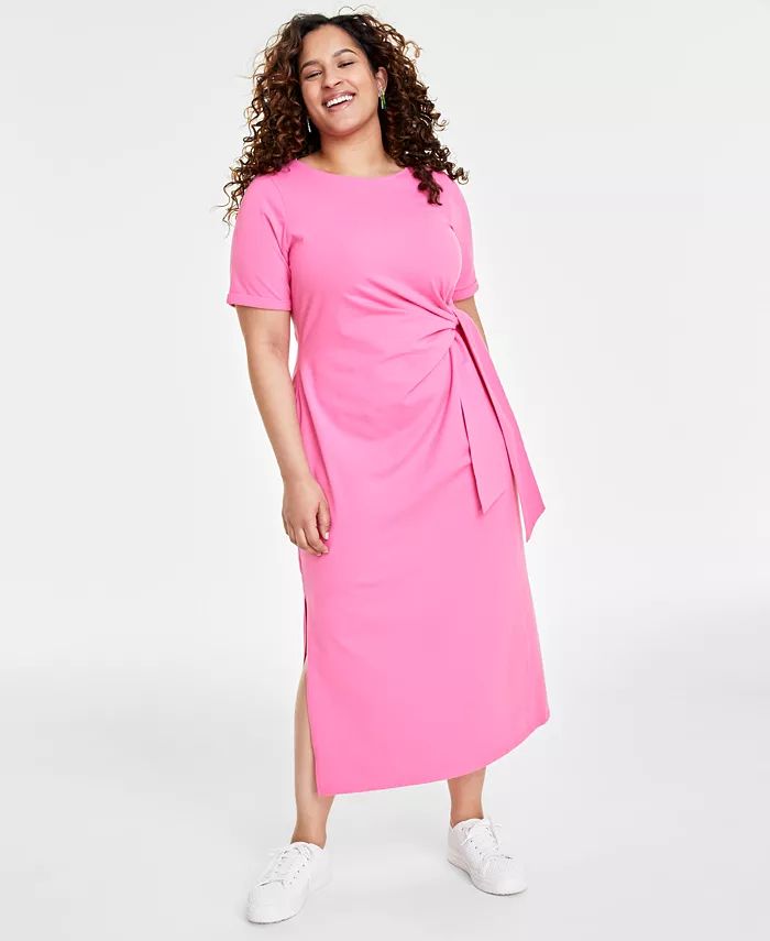 Trendy Plus Size Side-Tie Knit Midi Dress, Created for Macy's | Macy's