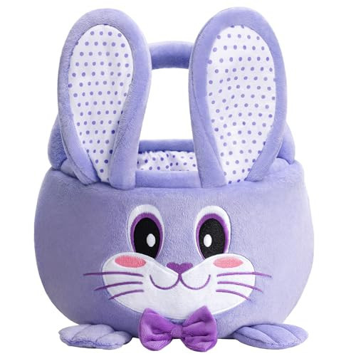 HiChen Easter Basket Empty, Small Gift Baskets with Decorative Rabbit, Easter Basket with Handle, Purple | Amazon (US)