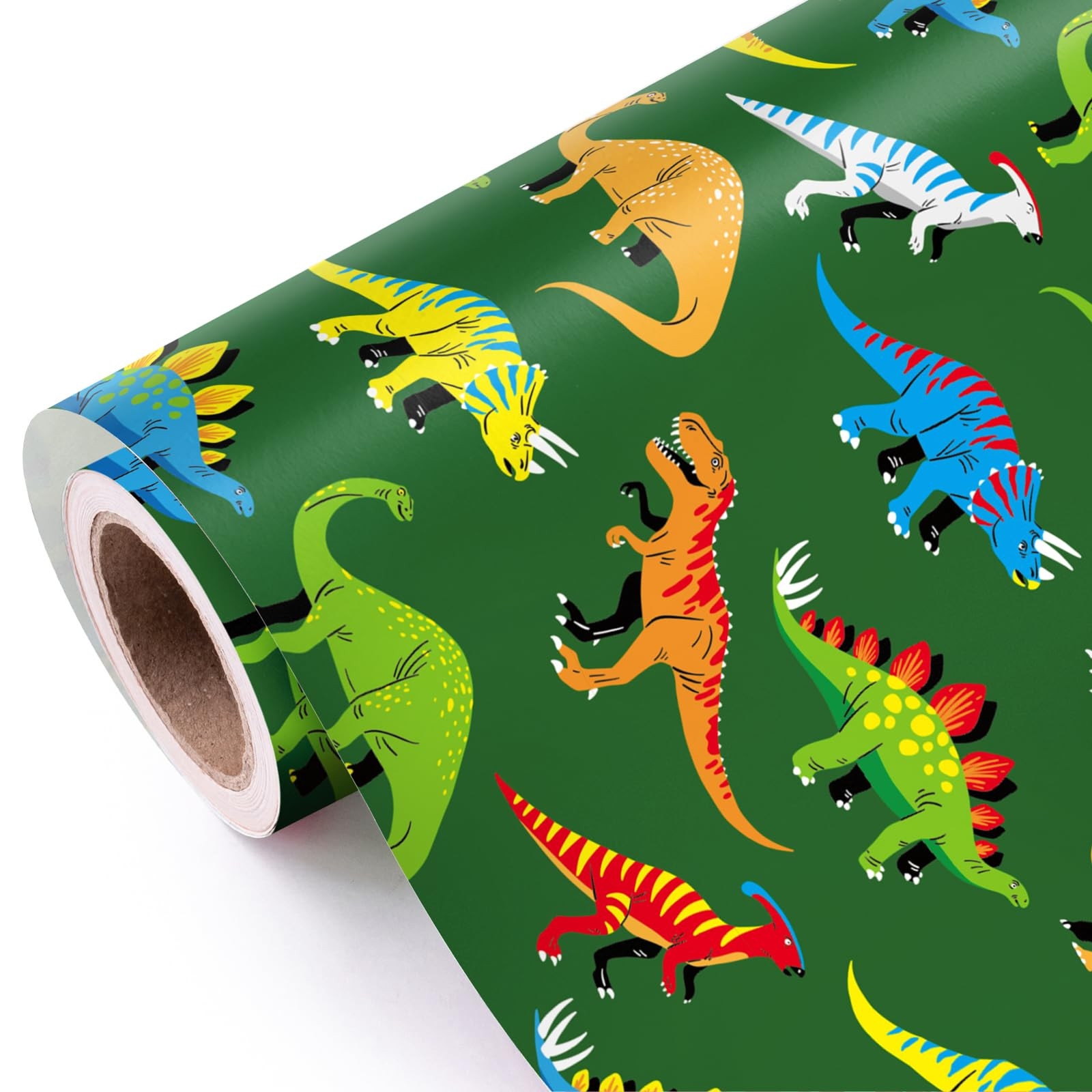 WRAPAHOLIC Dinosaur Wrapping Paper Roll - Mini Roll - 17 Inch x 9.8 Feet - Green Dinosaur Design,... | Amazon (US)