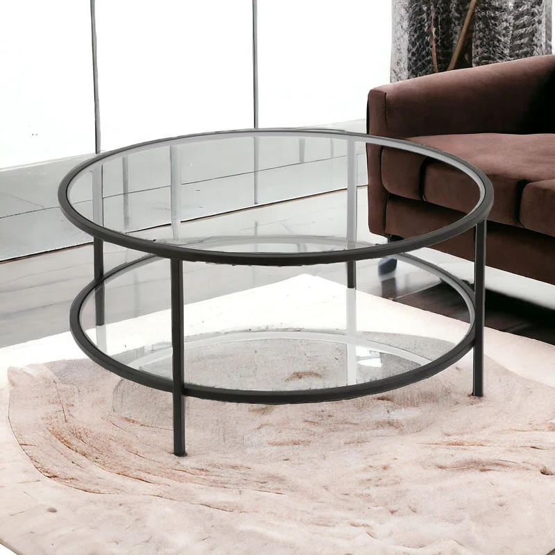 Ceno 36" Glass And Steel Round Coffee Table With Shelf | Wayfair North America