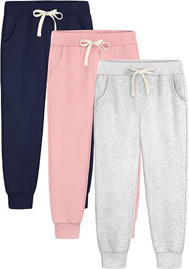 Aocku 3 Pack Girls Sweatpants Joggers Cotton Athletic Pants Kids Youth Joggers Pants with Pocket ... | Amazon (US)