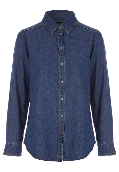Womens Blue Denim Cotton Long Sleeve Shirt | Peacocks