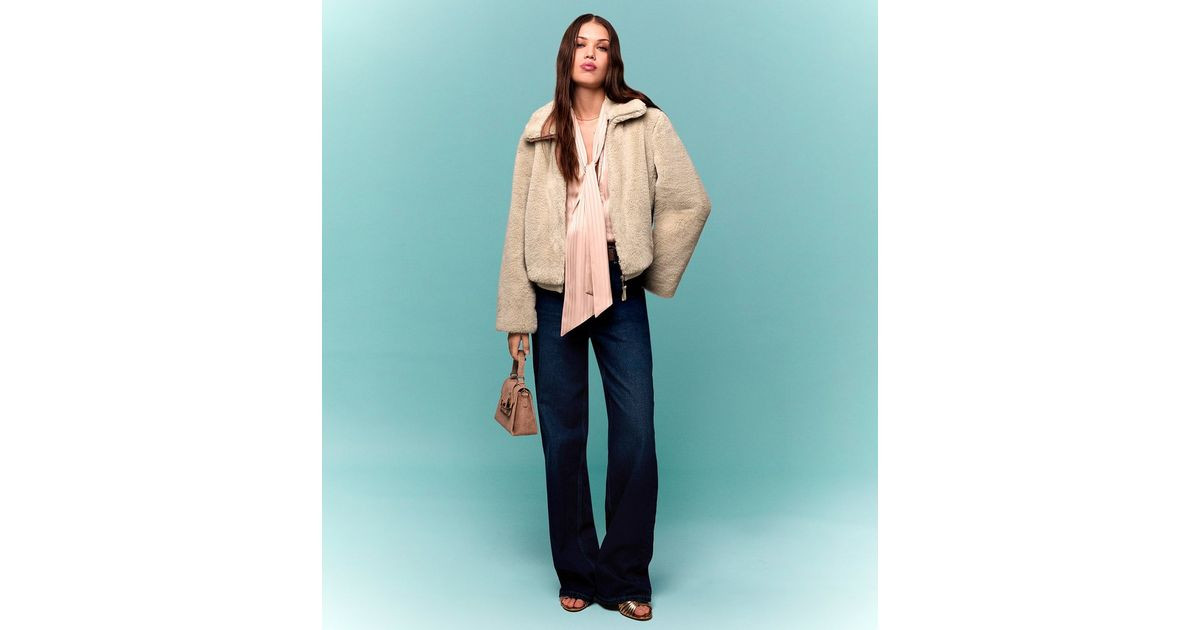 Off White Faux Fur Bomber Jacket | New Look | New Look (UK)
