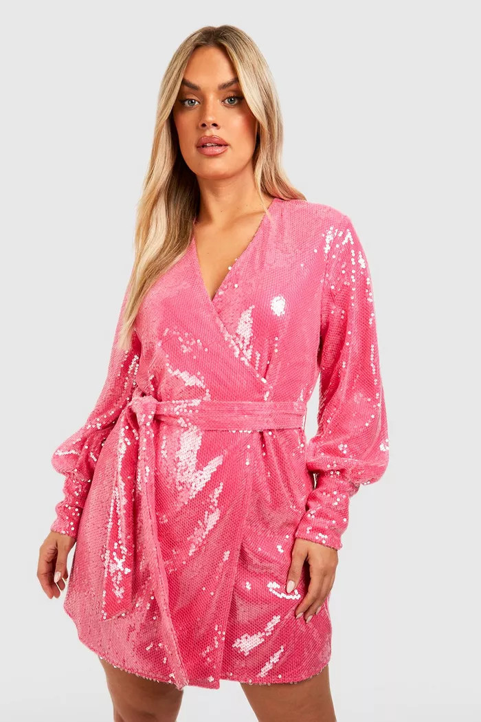 Plus Sequin Wrap Dress | boohoo (US & Canada)