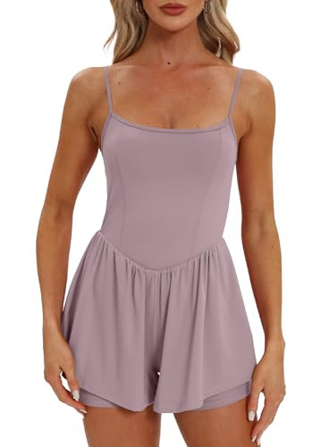 Beaully Women's Summer Sleeveless Rompers Spaghetti Strap Double Lined Jumpsuit Shorts Overalls 6110 Light Purple S | Amazon (US)