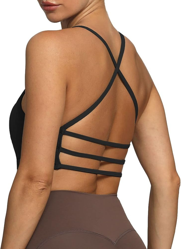 Aoxjox Women's Workout Sports Bras Fitness Backless Padded Amor Low Impact Bra Yoga Crop Tank Top | Amazon (US)