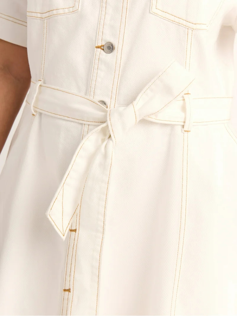 Free Assembly Women’s Cotton Utility Mini Dress with Short Sleeves, Sizes XS-4X | Walmart (US)