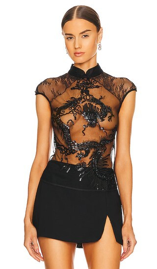 Beaded Dragon Lace Top in Black | Revolve Clothing (Global)