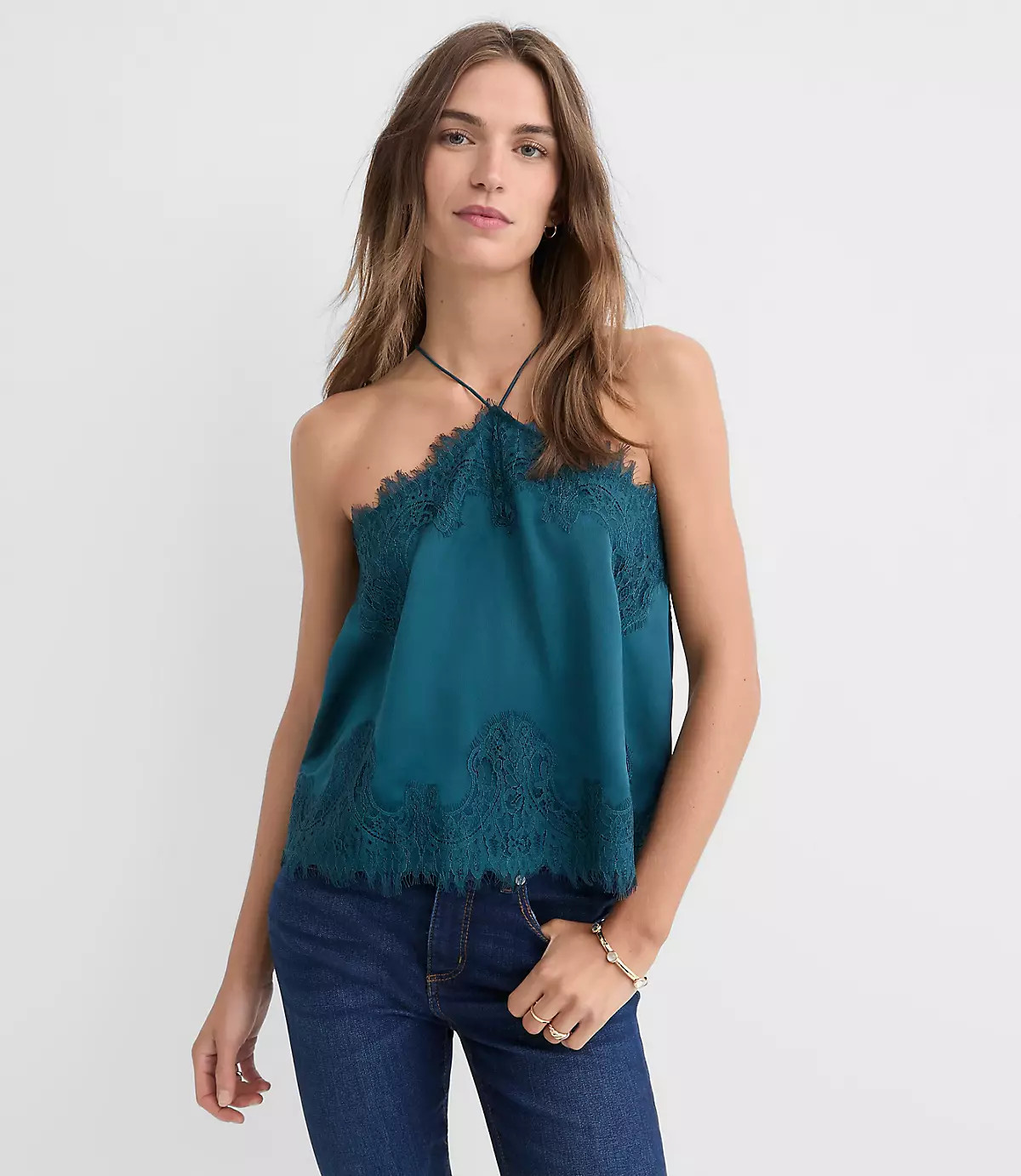 Lace Trim Halter Strappy Cami | LOFT