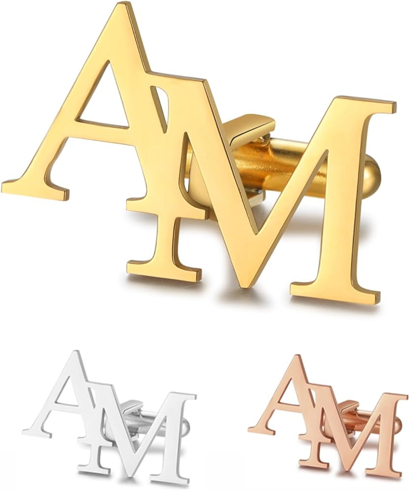 Nobelook Personalized Cufflinks Custom Engraved Name Tie Clip Stainless Steel for Men Wedding Par... | Amazon (US)