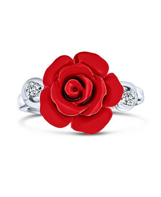 CZ Accent Flower Fashion Red carved Rose Statement Ring Sterling Silver | Macy's