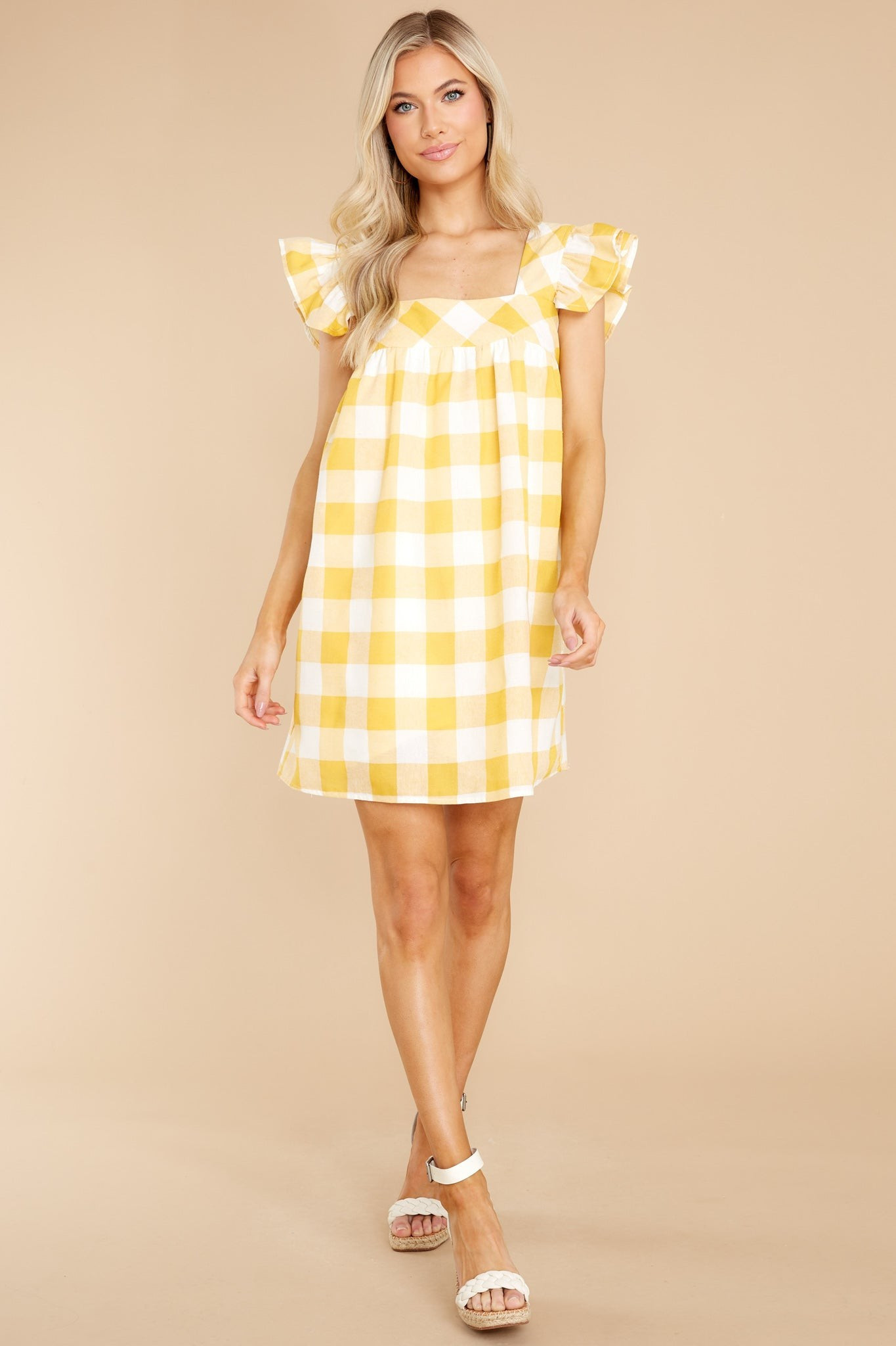 Travel Light Yellow Gingham Dress | Red Dress 