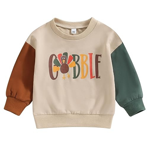 Ayalinggo Thanksgiving Baby Girl Boy Outfit Long Sleeve Gobble Crewneck Sweasthirt Turkey Shirt Thanksgiving Clothes (Khaki Turkey, 3-4 Years) | Amazon (US)
