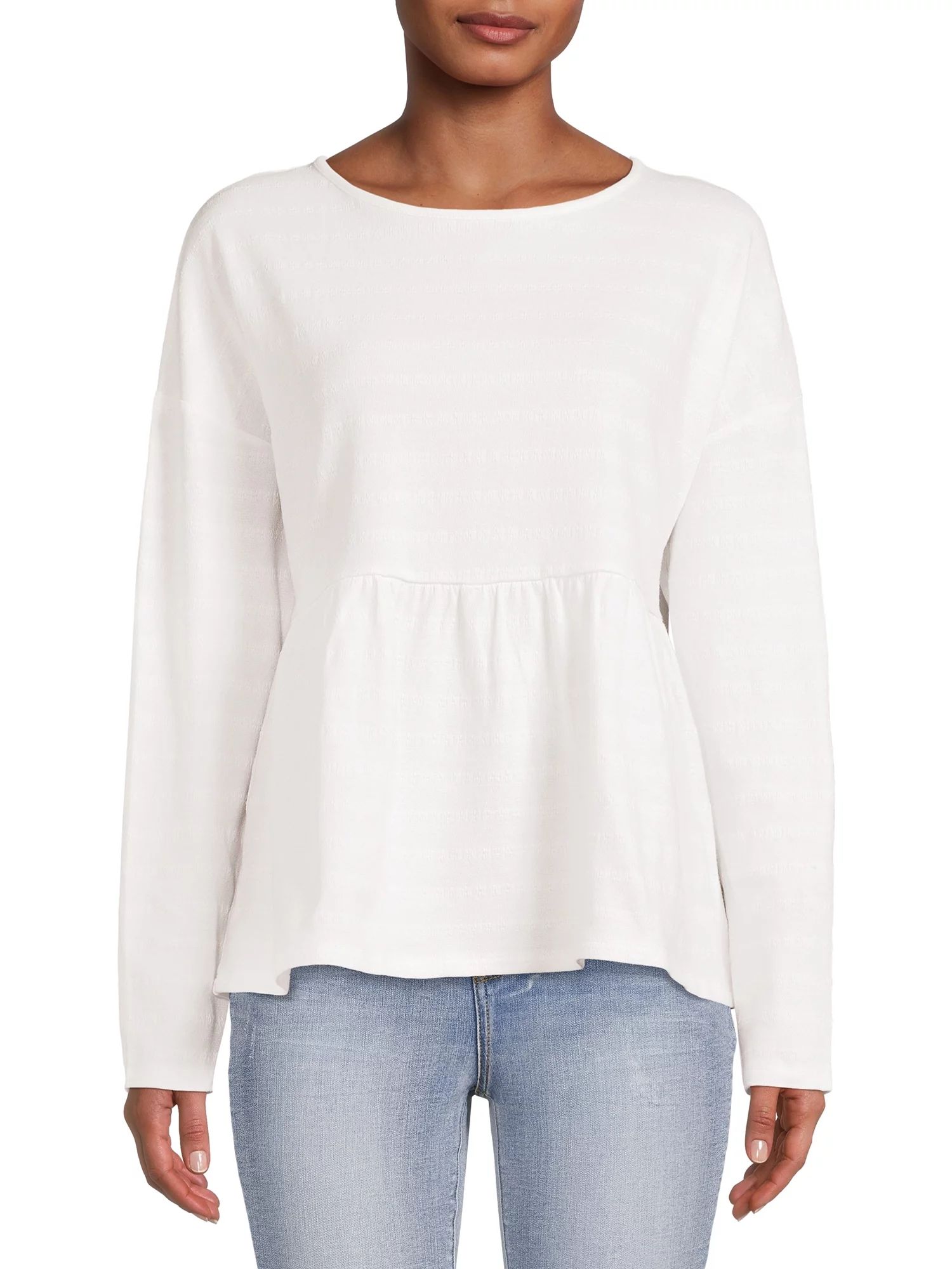 Time and Tru Women's Textured Peplum Top with Long Sleeves | Walmart (US)