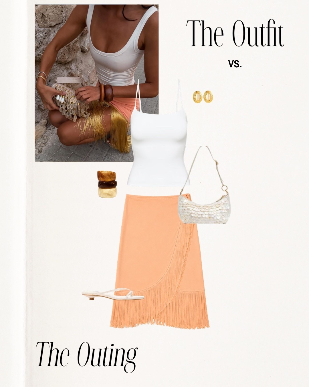 Sign me up for this outfit in Ibiza!! 🍊🍹 

Europe, Mexico, Italy, Spain, travel finds, summer accessories, coral, tank top, aritzia, revolve, kitten heels, summer beach outfit, dinner date night, skirt, daytime looks, Hawaii