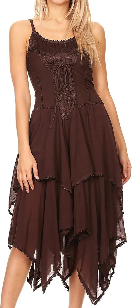 Sakkas Lady Mary Jacquard Corset Style Bodice Lightweight Handkerchief Hem Dress | Amazon (US)
