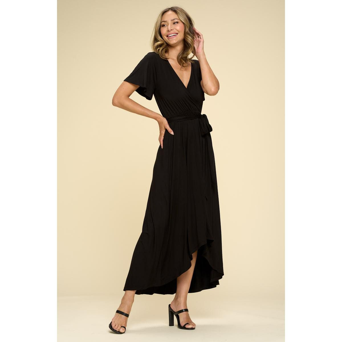 WEST K Women's Georgia Faux-Wrap Maxi Dress with High-Low Hem and Tie Waist - Large - Black | Target