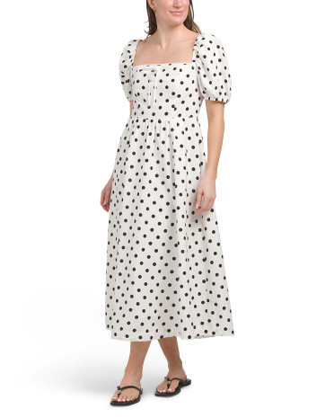 Linen Blend Short Sleeve Fully Lined Empire Waist Midi Dress | Casual Dresses  | Marshalls | Marshalls