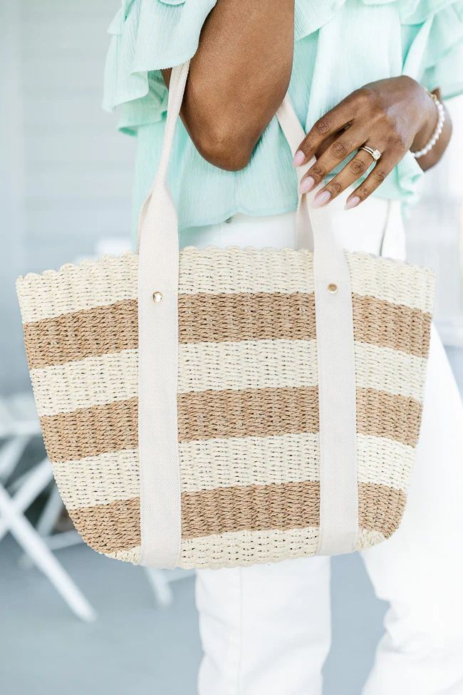 Ready For An Adventure Beige and Brown Striped Woven Bag | Pink Lily