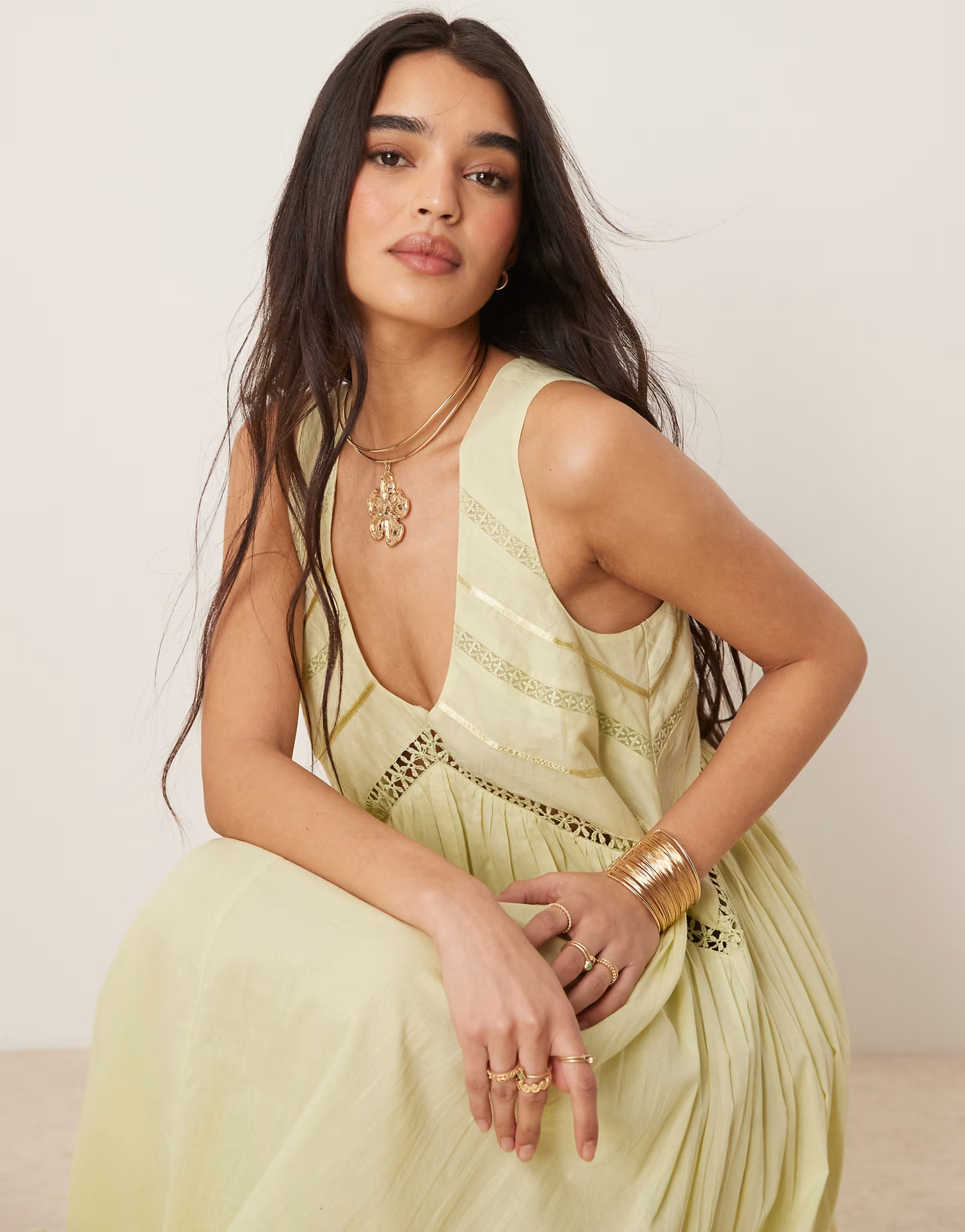 ASOS DESIGN hanky hem maxi dress with scoop neck in washed lime | ASOS (Global)