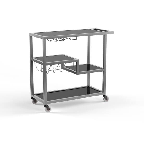 Carbon Loft Glenn Grey Metal Bar Cart with Glass Shelves | Bed Bath & Beyond