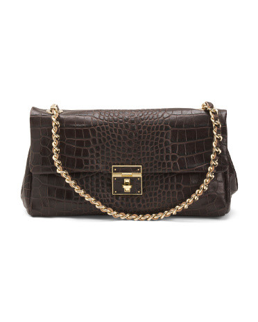 Made In Italy Leather Crocodile Flap With Turnlock And Chain Strap | TJ Maxx