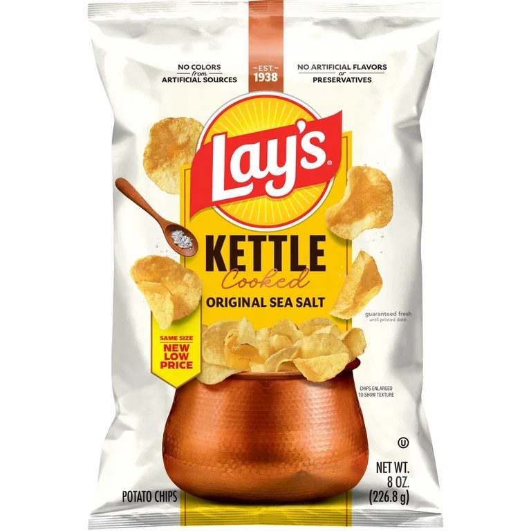 Lay’s Original Sea Salt Kettle Cooked Potato Chips Bag, 8 oz​ | Walmart (US)