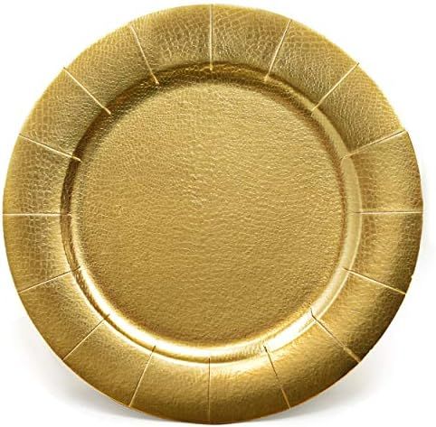 24 Disposable Gold Round Charger Plates 13" Dinner Table Serving Tray Heavy Duty Reusable Paper C... | Amazon (US)