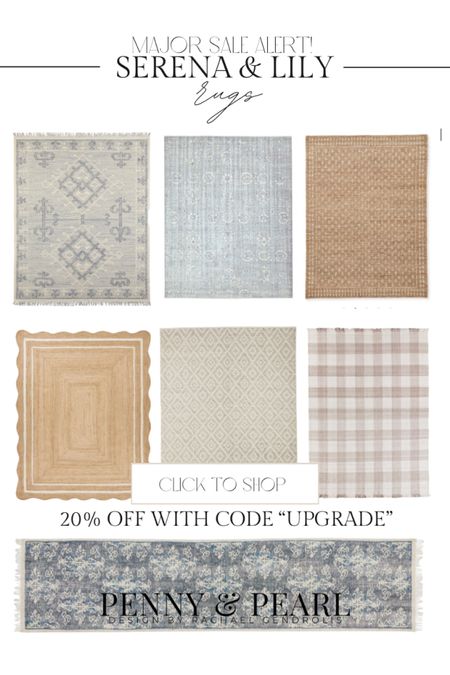 Major Serena & Lily sale alert!!!
20% off on everything and 25% off on purchases over $5000 with code UPGRADE!

Shop my favorite rugs from the Serena & Lily collection and follow @pennyandpearldesign for more interior design and home style ✨

#liketkit #LTKFind #LTKsalealert 

#LTKhome #LTKFind #LTKSale