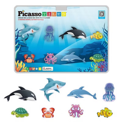 PICASSO-TILES Marine Animal Magnetic Building Blocks for Kids – 8PC STEM Construction Toy, Educational Creative Learning Set for Toddlers | Target