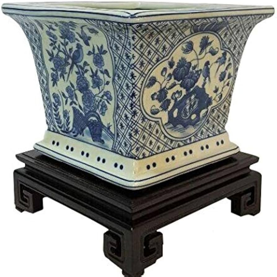 Square Planter in Blue and White Floral Porcelain for Indoor or Garden Use | Amazon (US)