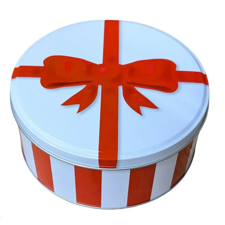 Bow and Stripe Small Round Gift Tin, Red and White, 5.88" x 2.5", 1 Count, by Holiday Time | Walmart (US)