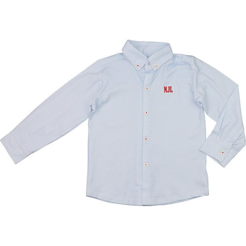 Blue Gingham Knit Button Down Shirt | Cecil and Lou