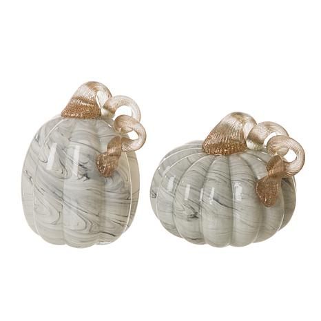 Glitzhome Set of 2 Gray Marble Glass Pumpkin - 20648883 | HSN | HSN