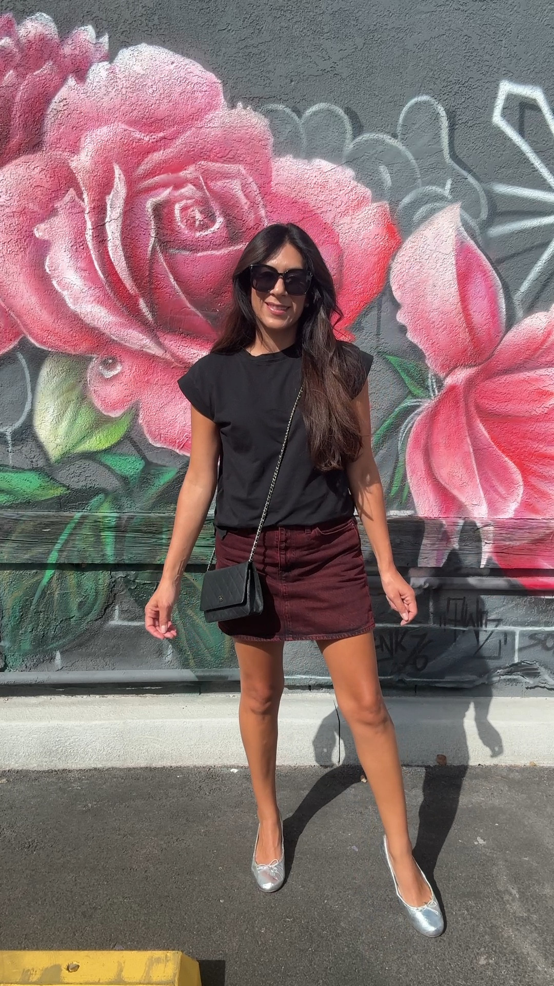Today’s look: keeping it cool and casual with a classic black tee, paired with a chic maroon denim skirt. Topped it off with metallic silver baller flats for a subtle pop of shine. Effortless yet polished! 

#LTKStyleTip #LTKSeasonal #LTKShoeCrush
