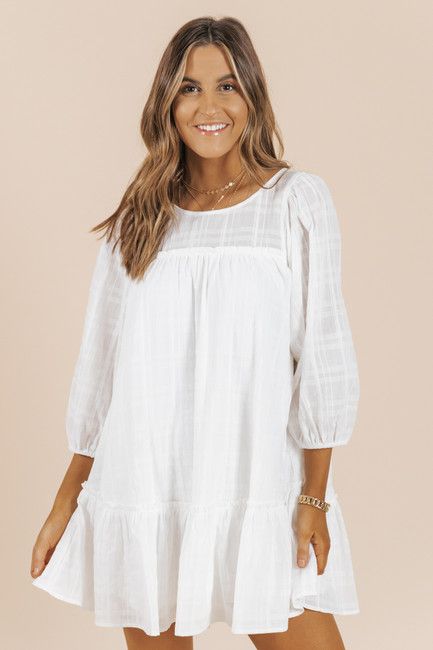 White 3/4 Sleeve Jacquard Mini Dress | Magnolia Boutique