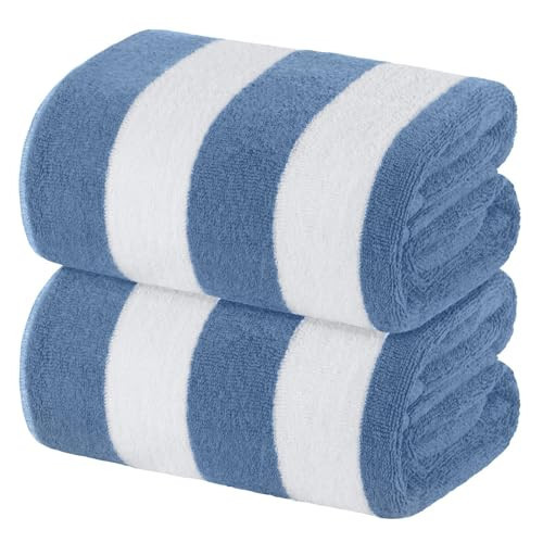 White Classic Beach Towels Oversized Cabana Stripe Cotton Bath Towel Large - Luxury Plush Thick Hotel Swim Pool Towels for Adults Super Absorbent Quick Dry - 35x70 Light Blue [2 Pack] | Amazon (US)