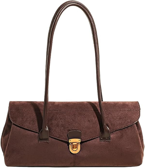 Faux Suede Shoulder Bag for Women Brown Purse 2025 Fall Trendy Tote Purse Top Handle Designer Hob... | Amazon (US)