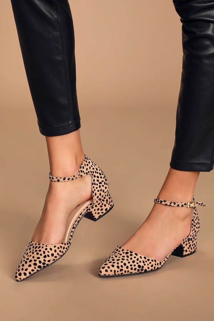 Lucinda Tan and Black Baby Cheetah Suede Ankle Strap Pumps | Lulus (US)