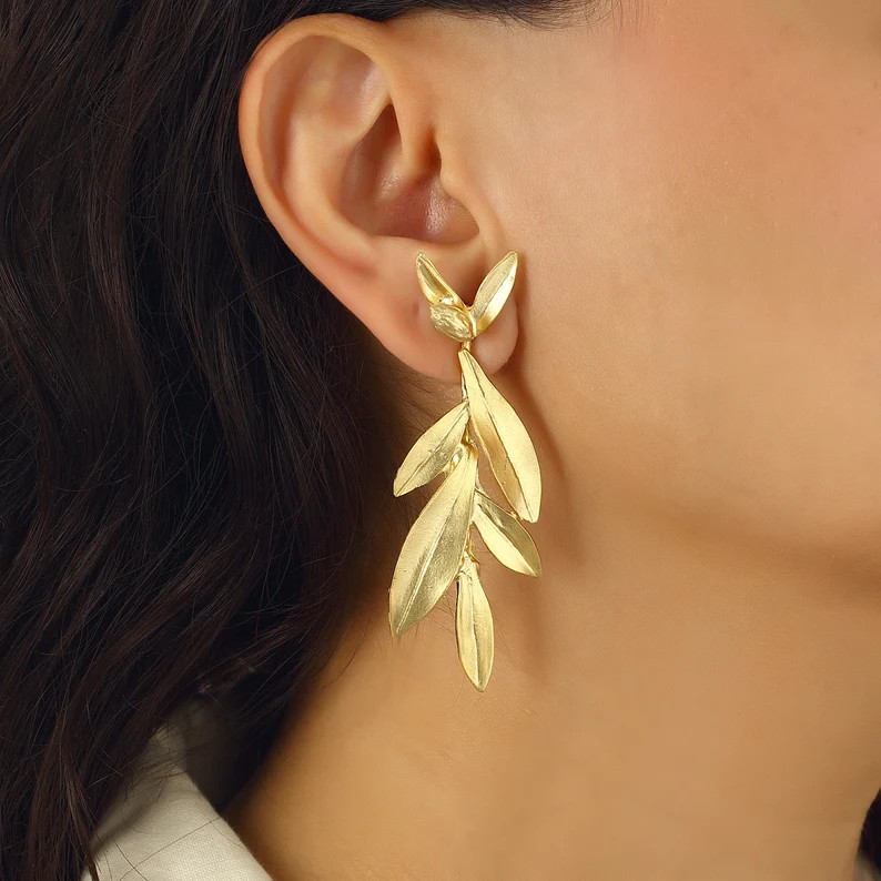 Olive Branch Earing for Women, Handmade Antique Greek Peace Lucky Jewelry, Matte Gold Plated, Gif... | Etsy (US)
