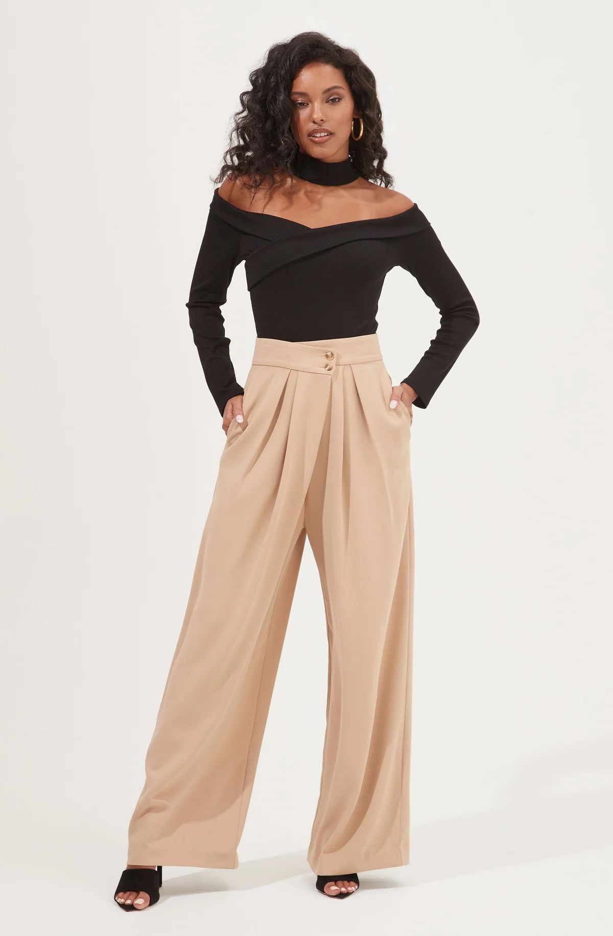 Boyfriend Criss Cross Pleated Wide Leg Pants | ASTR The Label (US)