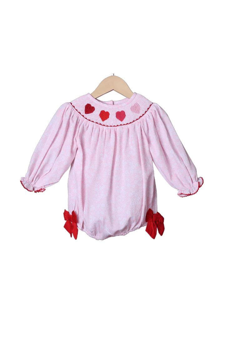 Smocked Sweet Floral Heart Bow Bubble | The Smocked Flamingo