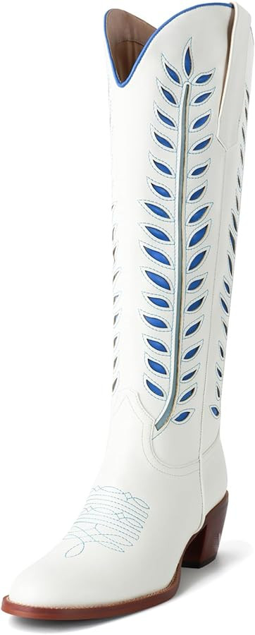 SIFINELAR Cowboy Boots for Women - Comfortable Knee High Round toe Cowgirl Boots with 2 Inch Chun... | Amazon (US)