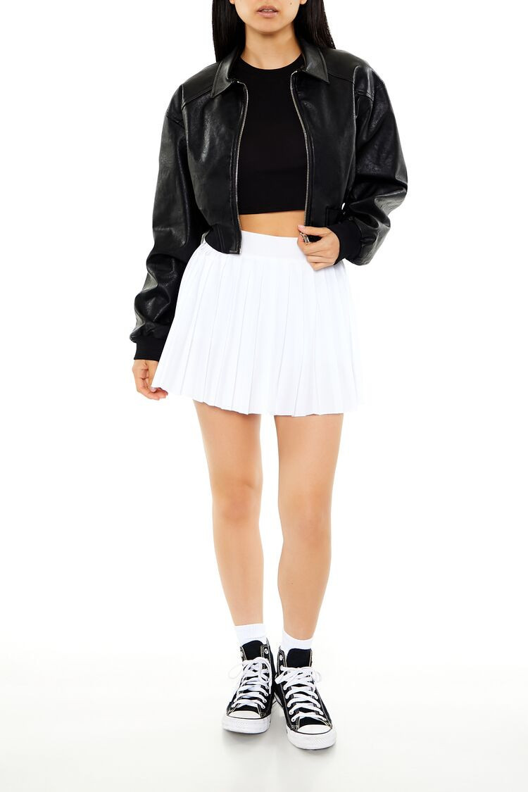 Women's Pleated Mini Tennis Skort in White Small | Forever 21
